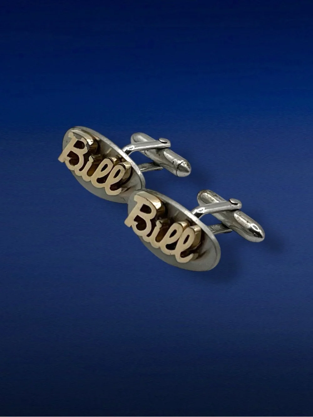 Vintage Pair of Two Tone Swank Cufflinks With Name of Bill Mid Century Estate Pc